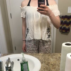 LA hearts off the shoulder top